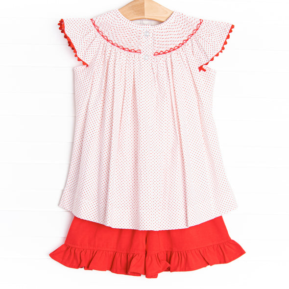 Salute The Flag Smocked Short Set, Red