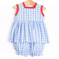 Land of Liberty Smocked Bloomer Set, Blue Check