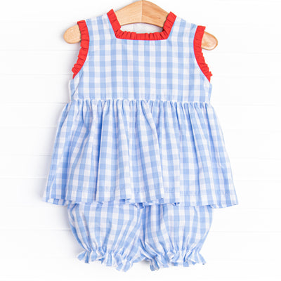 Land of Liberty Smocked Bloomer Set, Blue Check