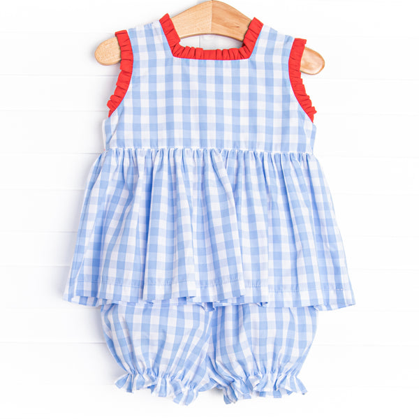 Land of Liberty Smocked Bloomer Set, Blue Check