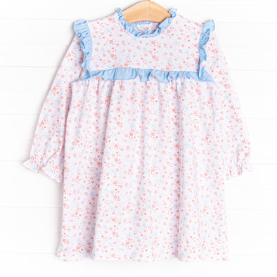 Girl's Go With the Floral Dress in Blue size 7 | Stitchy Fish Girl's Go With the Floral Dress in Blue size 7 | Stitchy Fish
