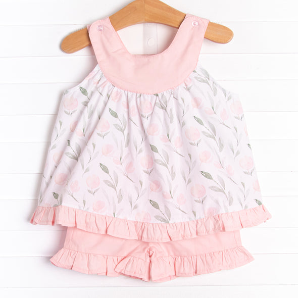 Rhododendron Ruffles Short Set, Pink