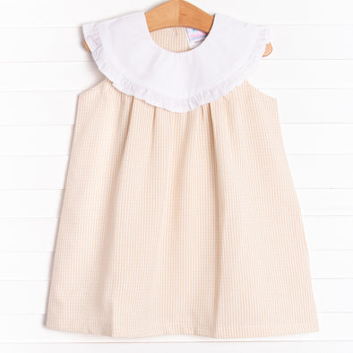Peyton Dress, Tan Seersucker