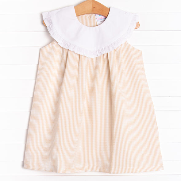 Peyton Dress, Tan Seersucker