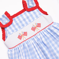 Land of Liberty Smocked Bloomer Set, Blue Check