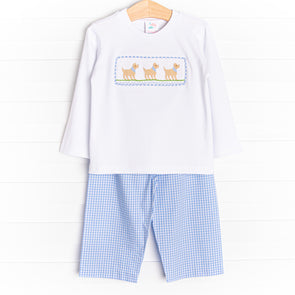 Pups at the Park Smocked Pant Set, Blue
