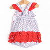 Freedom in the Wind Smocked Ruffle Bubble, Blue