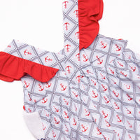 Freedom in the Wind Smocked Ruffle Bubble, Blue