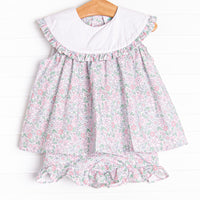 French Country Florals Ruffle Short Set, Pink