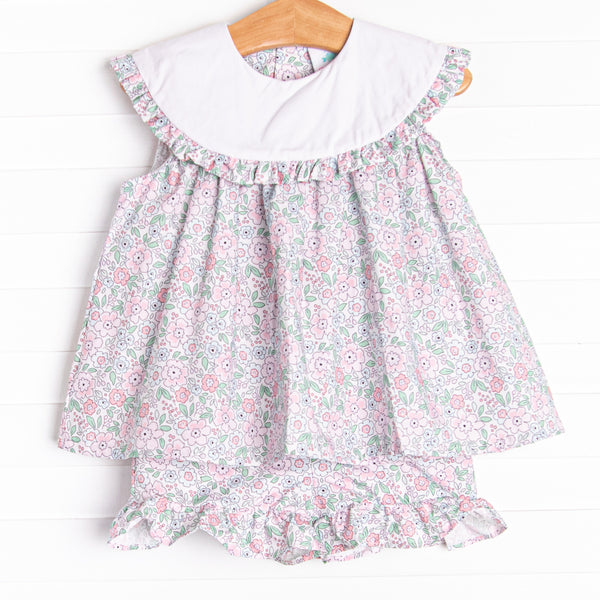 French Country Florals Ruffle Short Set, Pink