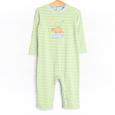 Dino Friends Applique Romper, Green Stripe