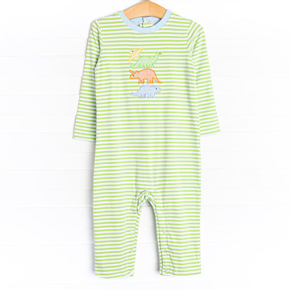 Dino Friends Applique Romper, Green Stripe