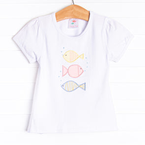 Fins and Friends Applique Girl Top, White