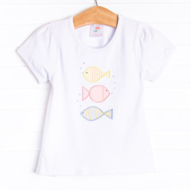 Fins and Friends Applique Girl Top, White