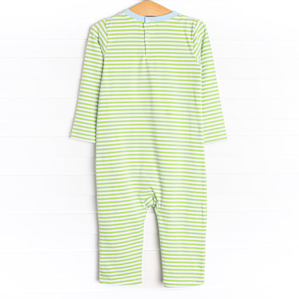 Dino Friends Applique Romper, Green Stripe