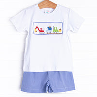 Construction Crew Smocked Short Set, White