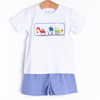 Construction Crew Smocked Short Set, White