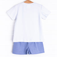 Construction Crew Smocked Short Set, White
