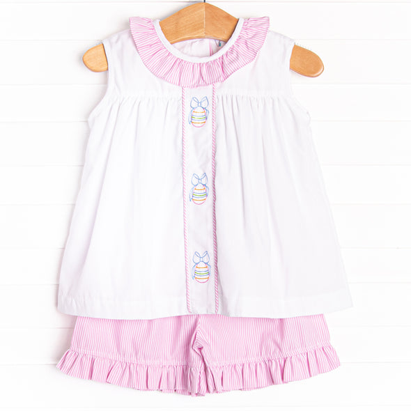 Prize Egg Embroidered Ruffle Short Set, Pink