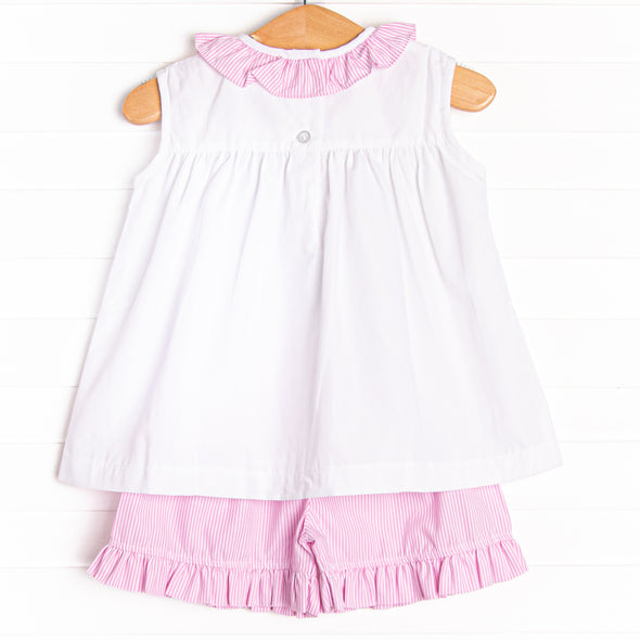 Prize Egg Embroidered Ruffle Short Set, Pink
