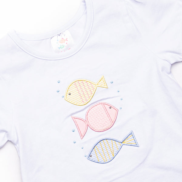 Fins and Friends Applique Girl Top, White