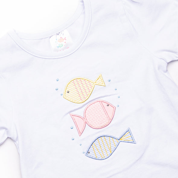 Fins and Friends Applique Girl Top, White