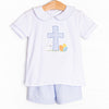Sunday Gathering Applique Short Set, Blue