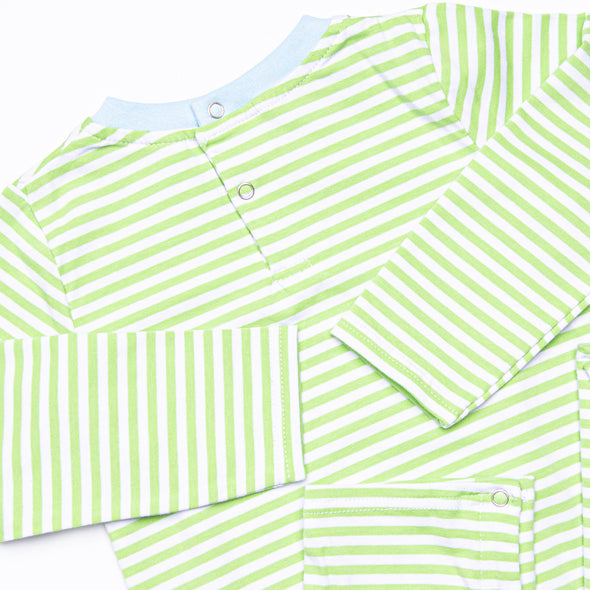 Dino Friends Applique Romper, Green Stripe