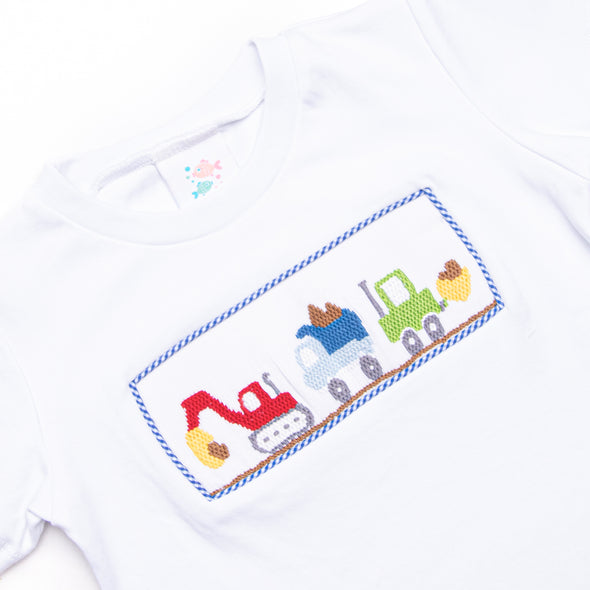 Construction Crew Smocked Short Set, White