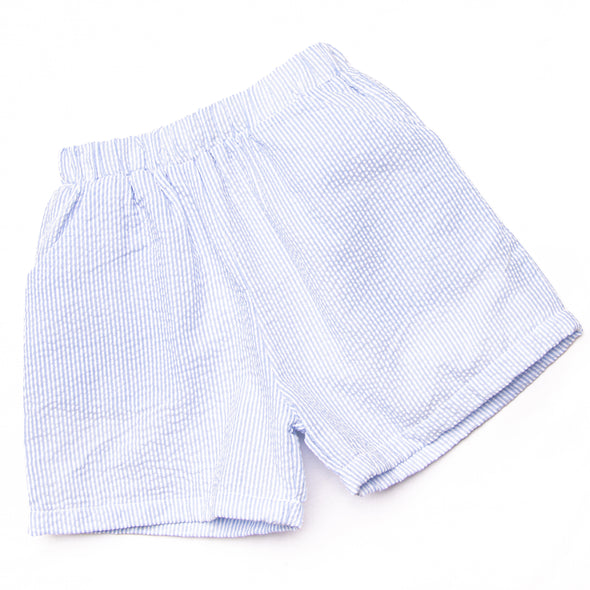 Sunday Gathering Applique Short Set, Blue