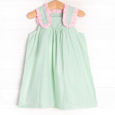 Charlotte Dress, Green Gingham Stitchy Fish Charlotte Dress, Green Gingham Stitchy Fish