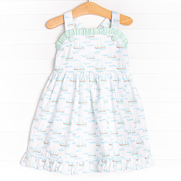 Sailor At Sea Ruffle Dress, Blue