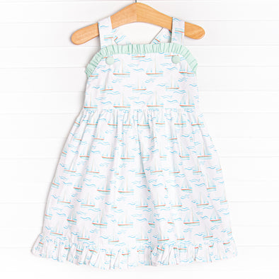 Sailor At Sea Ruffle Dress, Blue Stitchy Fish Sailor At Sea Ruffle Dress, Blue Stitchy Fish