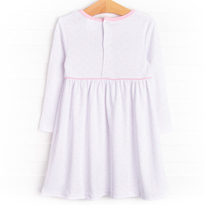 Ella Long Sleeve Pima Dress, Pink Bitty Dot