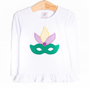 Midnight Masquerade Applique Ruffle Top, White