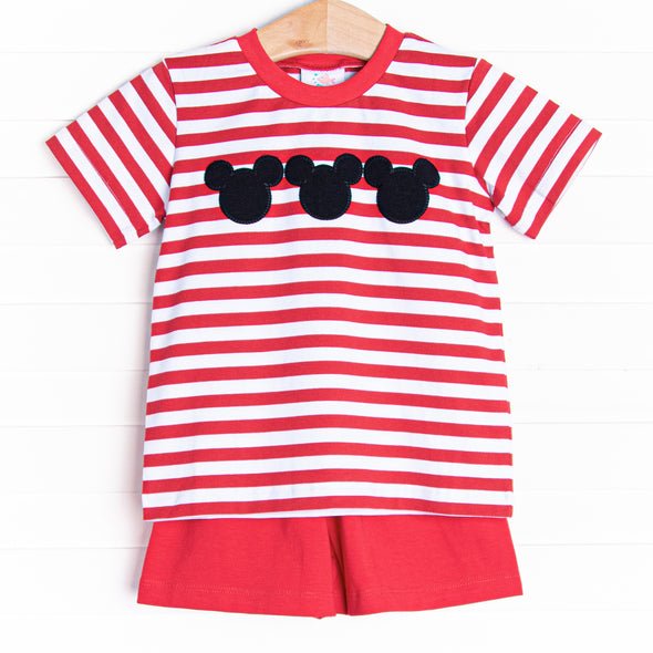 Mouse Ear Magic Applique Short Set, Red Stripe