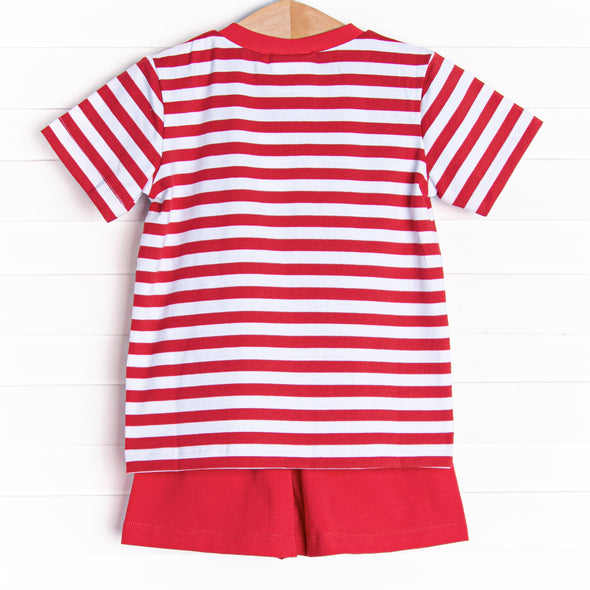 Mouse Ear Magic Applique Short Set, Red Stripe