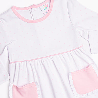 Ella Long Sleeve Pima Dress, Pink Bitty Dot