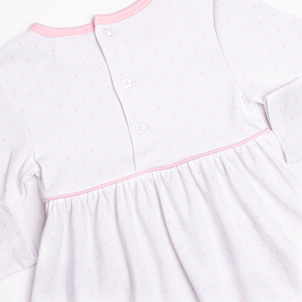 Ella Long Sleeve Pima Dress, Pink Bitty Dot