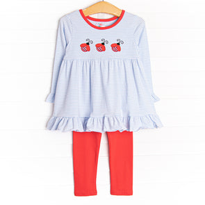 Lovely Ladybug Applique Legging Set, Blue Stripe