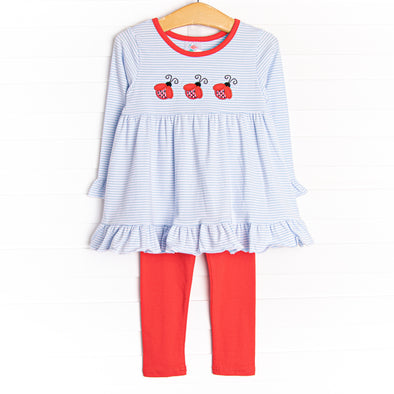 Lovely Ladybug Applique Legging Set, Blue Stripe