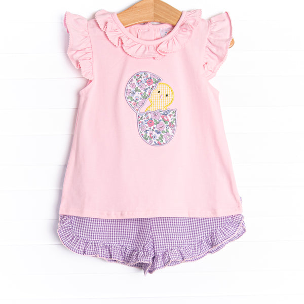 Daisy Chick Applique Short Set, Purple