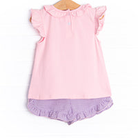 Daisy Chick Applique Short Set, Purple