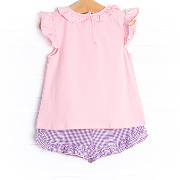 Daisy Chick Applique Short Set, Purple