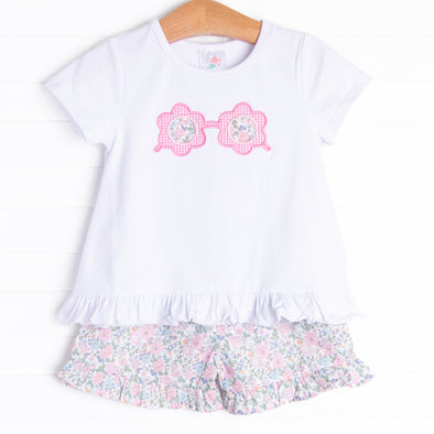 Spring Shades Applique Short Set, Pink