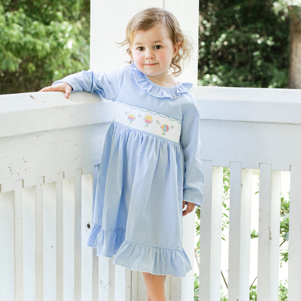 Balloon Adventures Smocked Dress, Blue