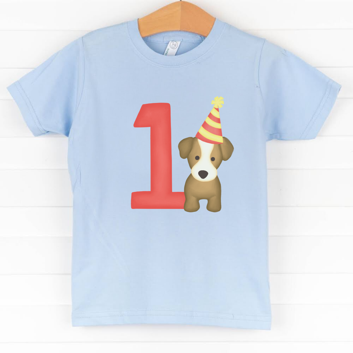 Boy's Party Pup 1st Birthday Boys Graphic T-Shirt in Soft Blue Size 2T | Stitchy Fish