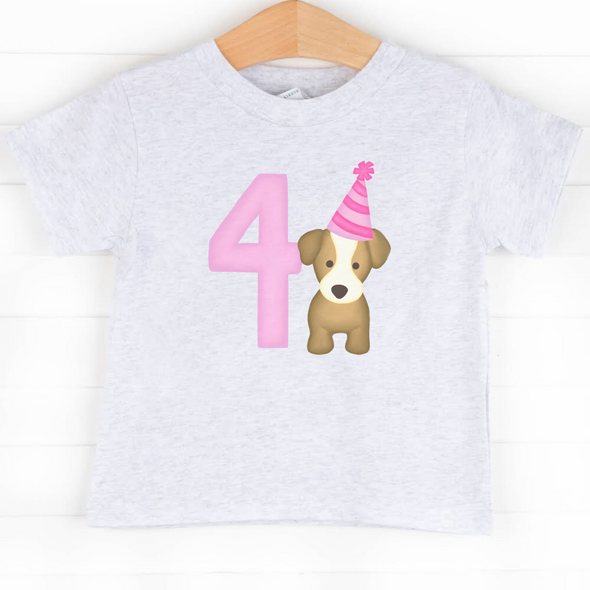 Party Pup 4th Birthday, Girls Graphic Tee