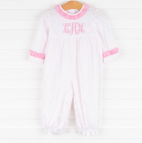 Bitty Dot Ruffle Romper, Pink