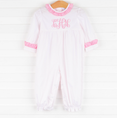 Bitty Dot Ruffle Romper, Pink